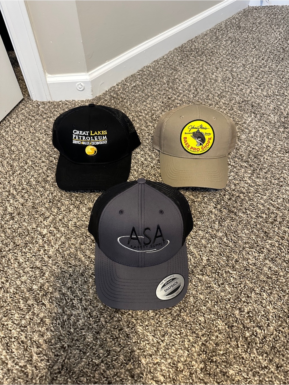Lot of 3 Men’s SnapBack Hats - Bass Pro Shops, Sport-Tek, & Port Authority